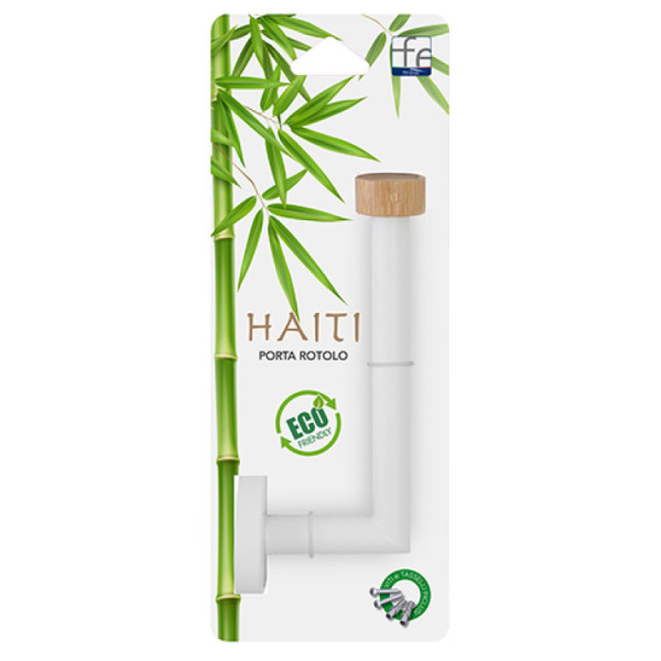 Porta rotolo in acciaio bianco e bambu' linea Haiti