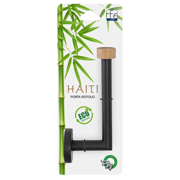 Porta rotolo in acciaio nero e bambu' linea Haiti