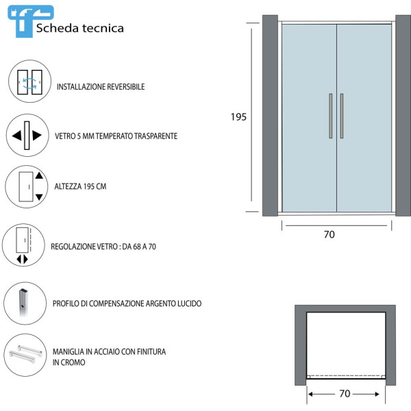 Porta Saloon 70cm con profilo nero opaco linea Royal