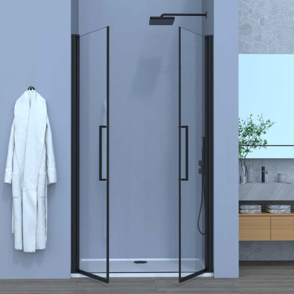 Porta Saloon 90cm con profilo nero opaco linea Royal