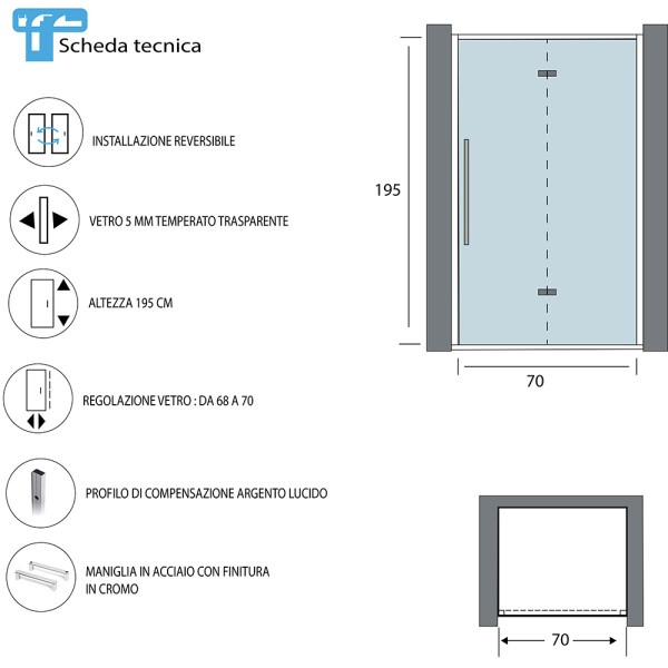 Porta soffietto trasparente 70cm linea Royal