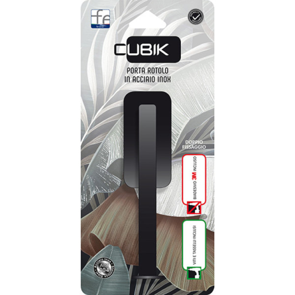 Portarotolo in acciaio inox nero linea Cubik