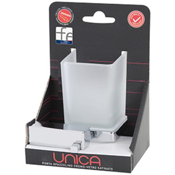 Portaspazzolino cromo e vetro satinato linea Unica