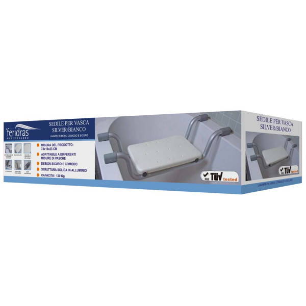 Sedile per vasca silver/bianco in alluminio e LDPE