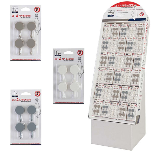 Set quattro appendini multiuso biadesivi in PS