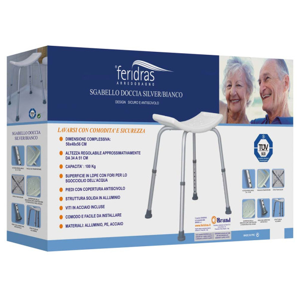 Sgabello doccia silver/bianco in alluminio e LDPE