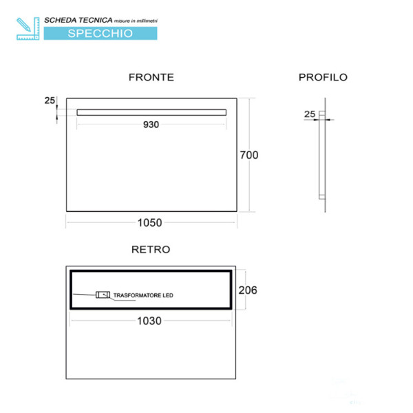 SPECCHIO LED 70X105CM RETROILLUMINATO LINE