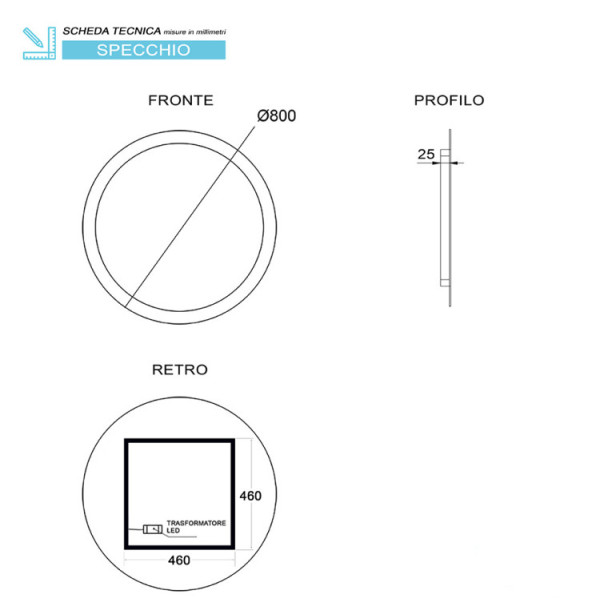 SPECCHIO LED DIA 80CM RETROILLUMINATO SOLE