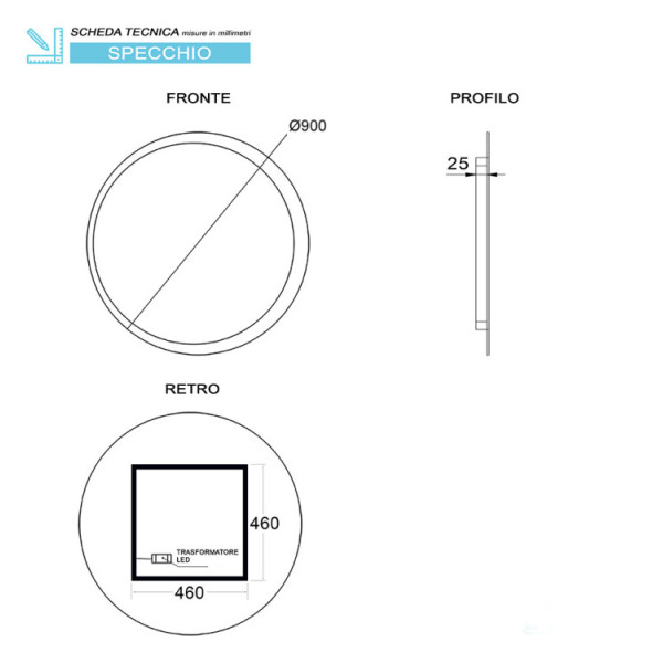 SPECCHIO LED DIA 90CM RETROILLUMINATO ORIONE