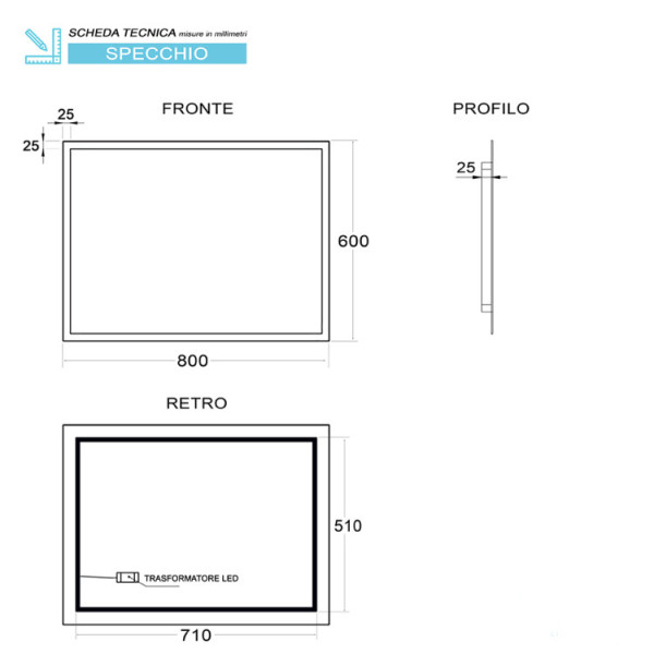 Specchio retroilluminato a led Sirio  60x80cm